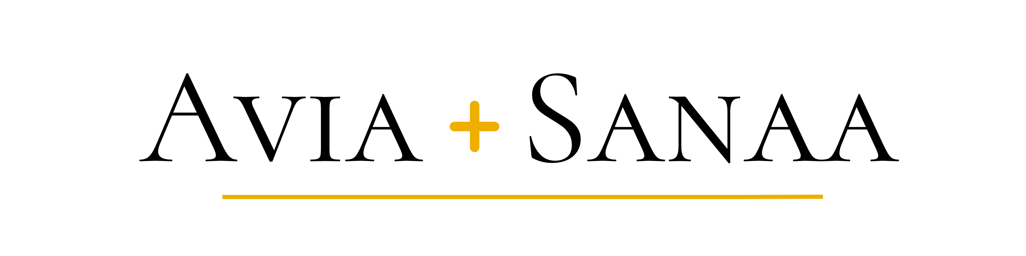 Black and gold Avia + Sanaa wordmark logo on a white background