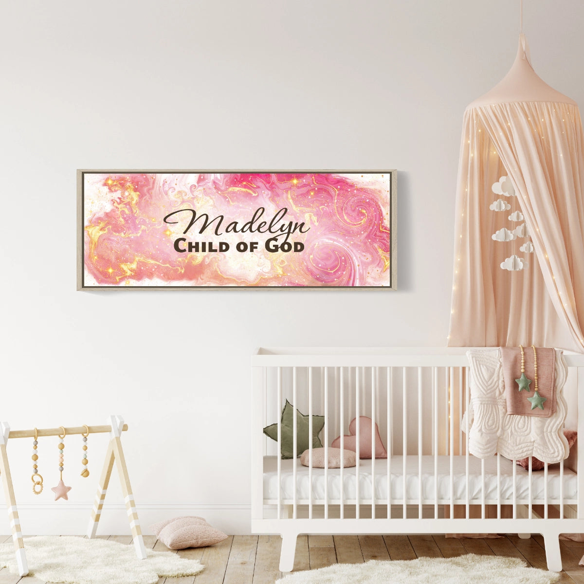 Framed, personalized wall art with ‘Madelyn Child of God&