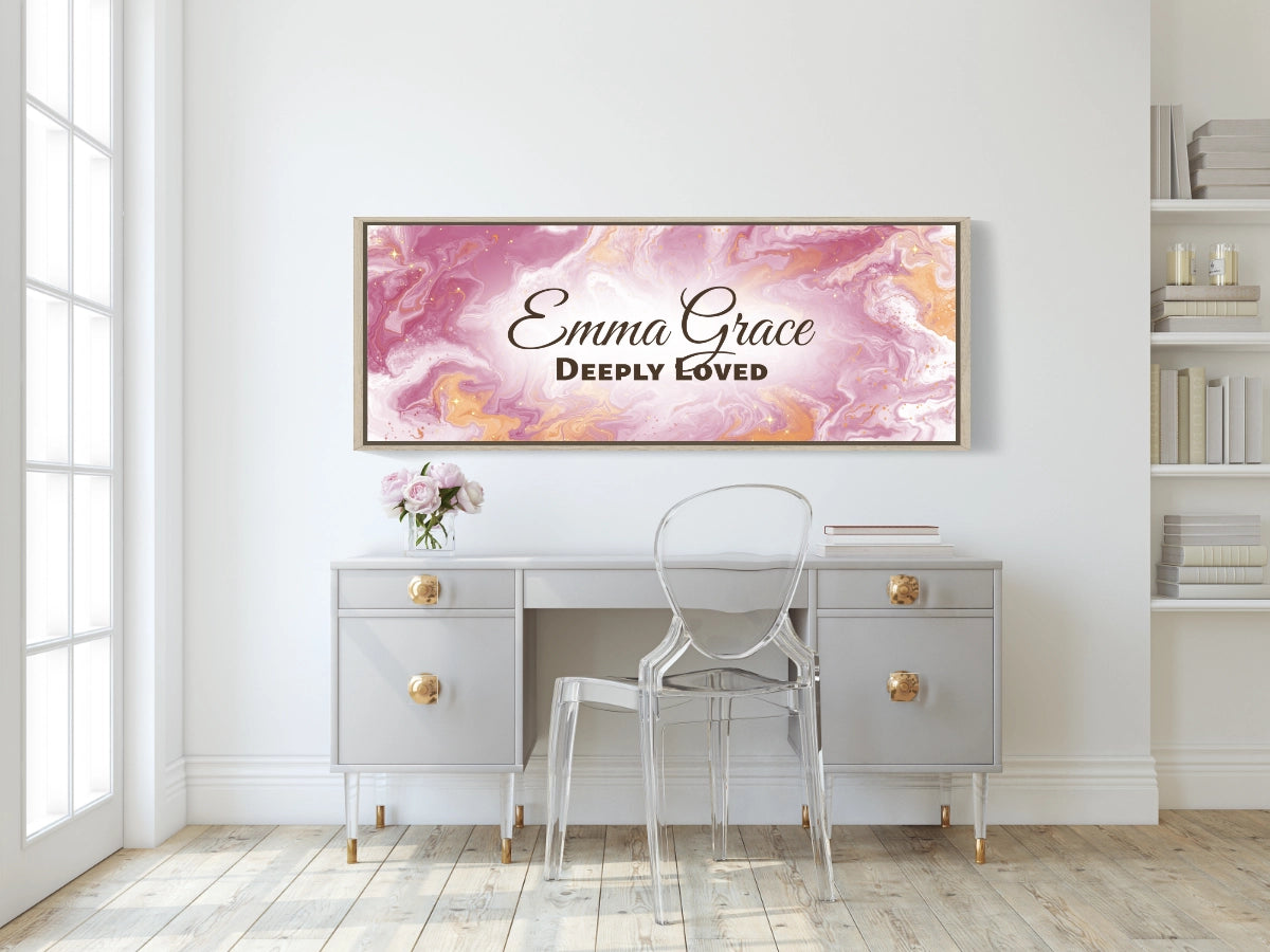 Framed, personalized wall art with ‘Emma Grace Deeply Loved&