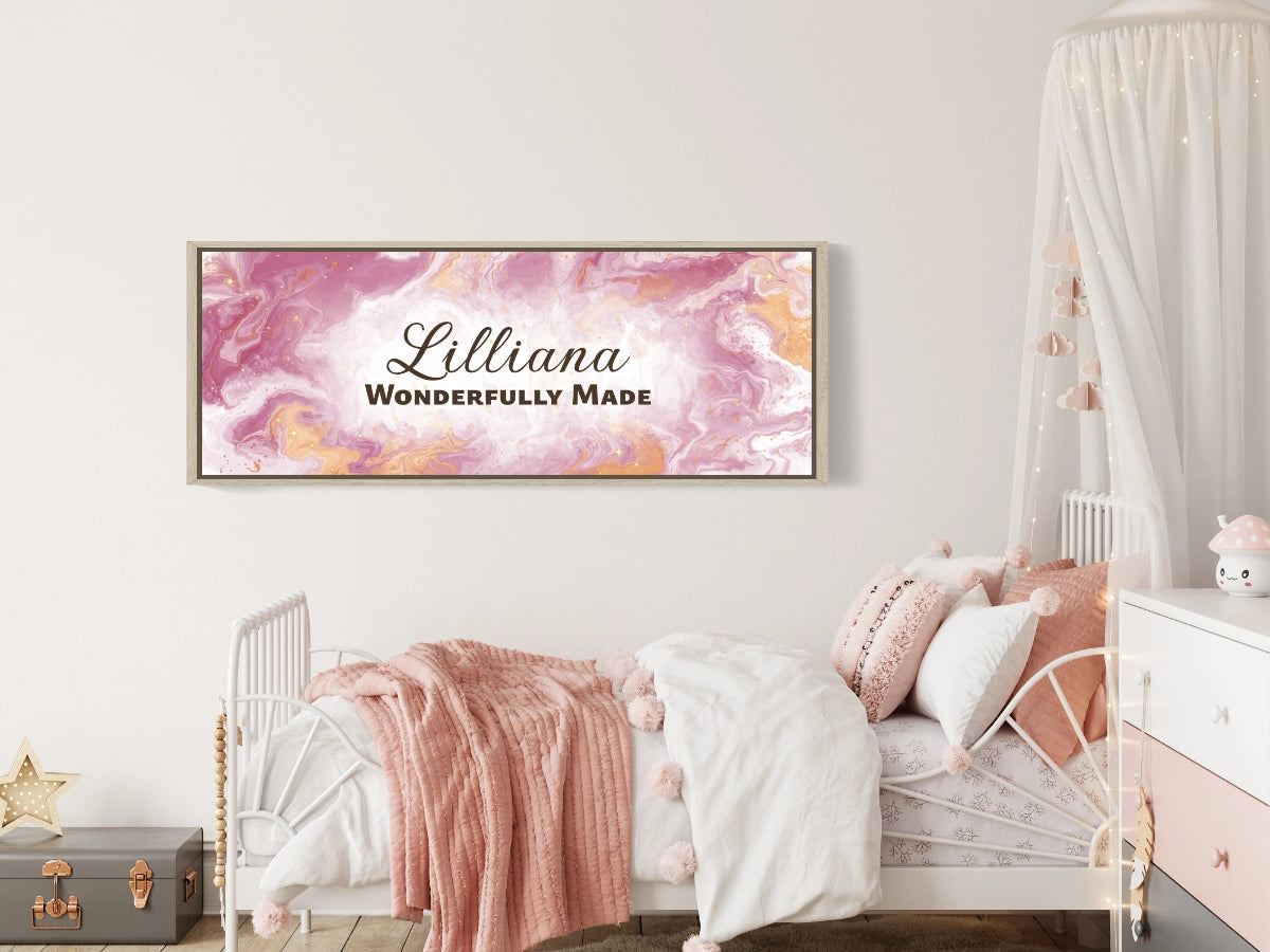 Framed, personalized wall art with ‘Lilliana Wonderfully Made&
