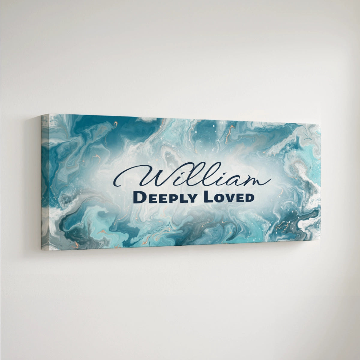 Personalized nursery room art printed on a stretched canvas and displayed on a white wall.