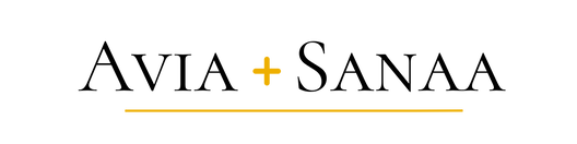Black and gold Avia + Sanaa wordmark logo on a white background