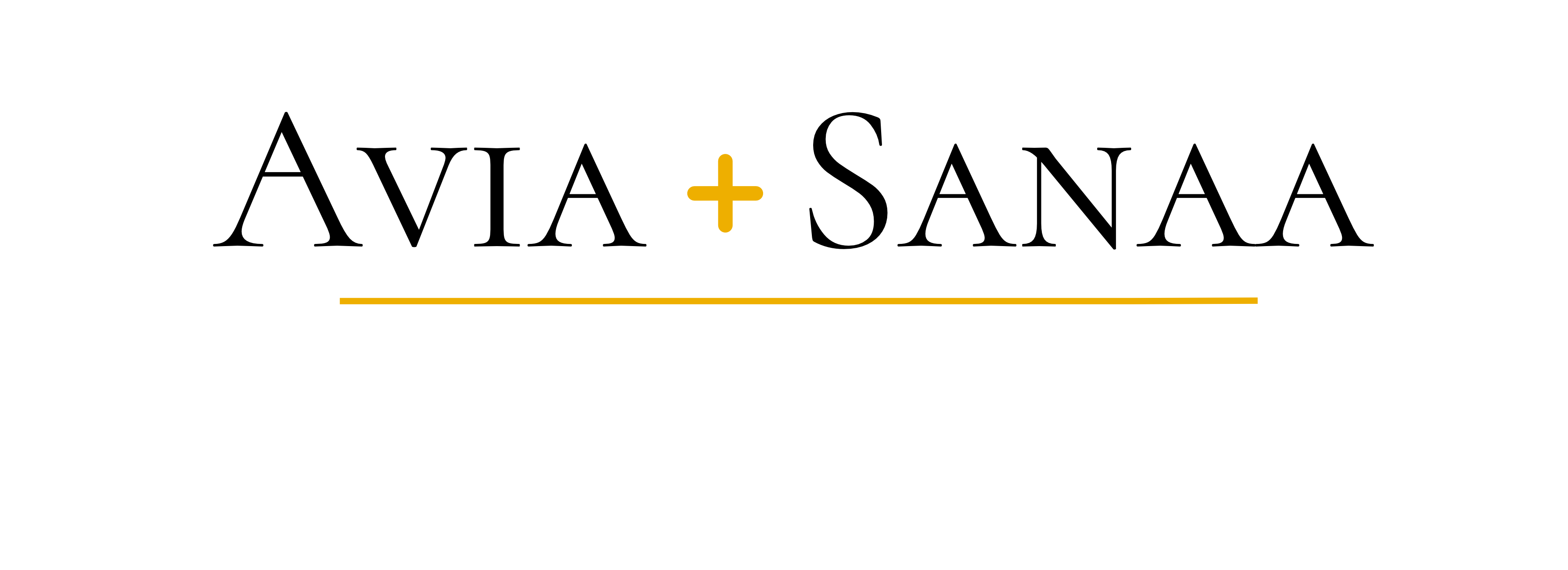 Black and gold Avia + Sanaa wordmark logo on a white background
