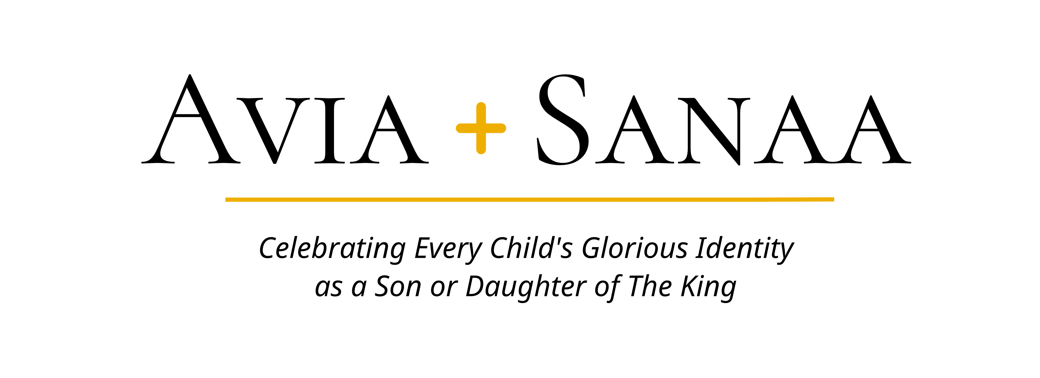 Black and gold Avia + Sanaa wordmark logo with tagline on a white background