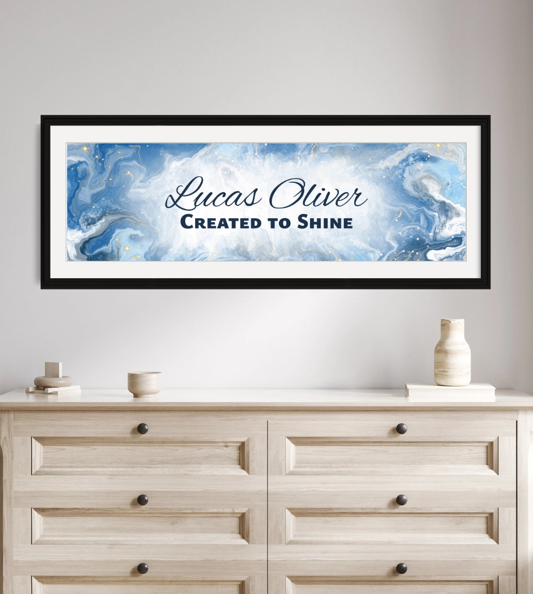 Personalized nursery room wall art with ‘Lucas Oliver Created to Shine&