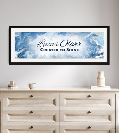 Personalized nursery room wall art with ‘Lucas Oliver Created to Shine&