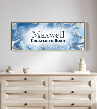 Framed, personalized wall art with ‘Maxwell Created to Soar&
