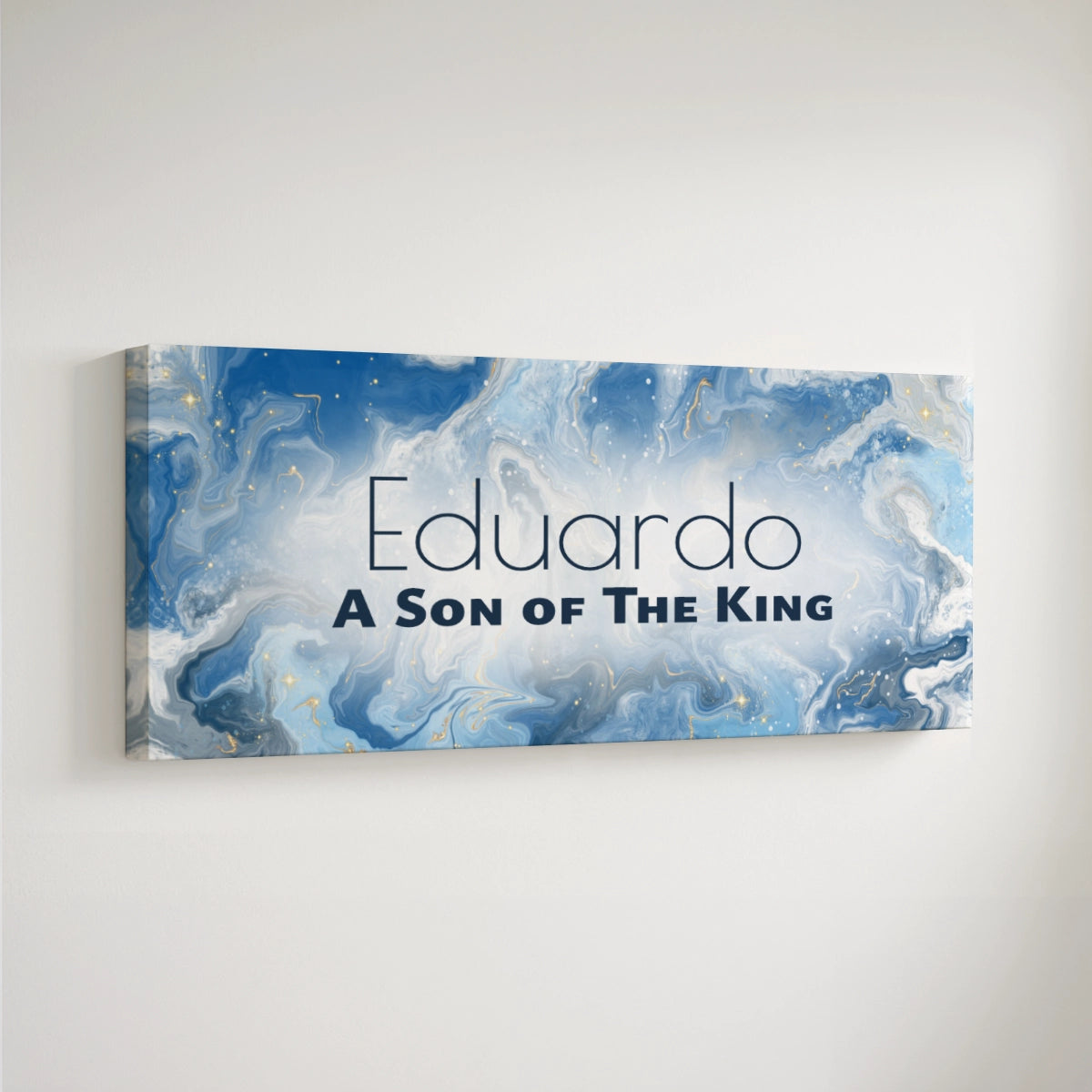 Personalized nursery room art printed on a stretched canvas and displayed on a white wall.