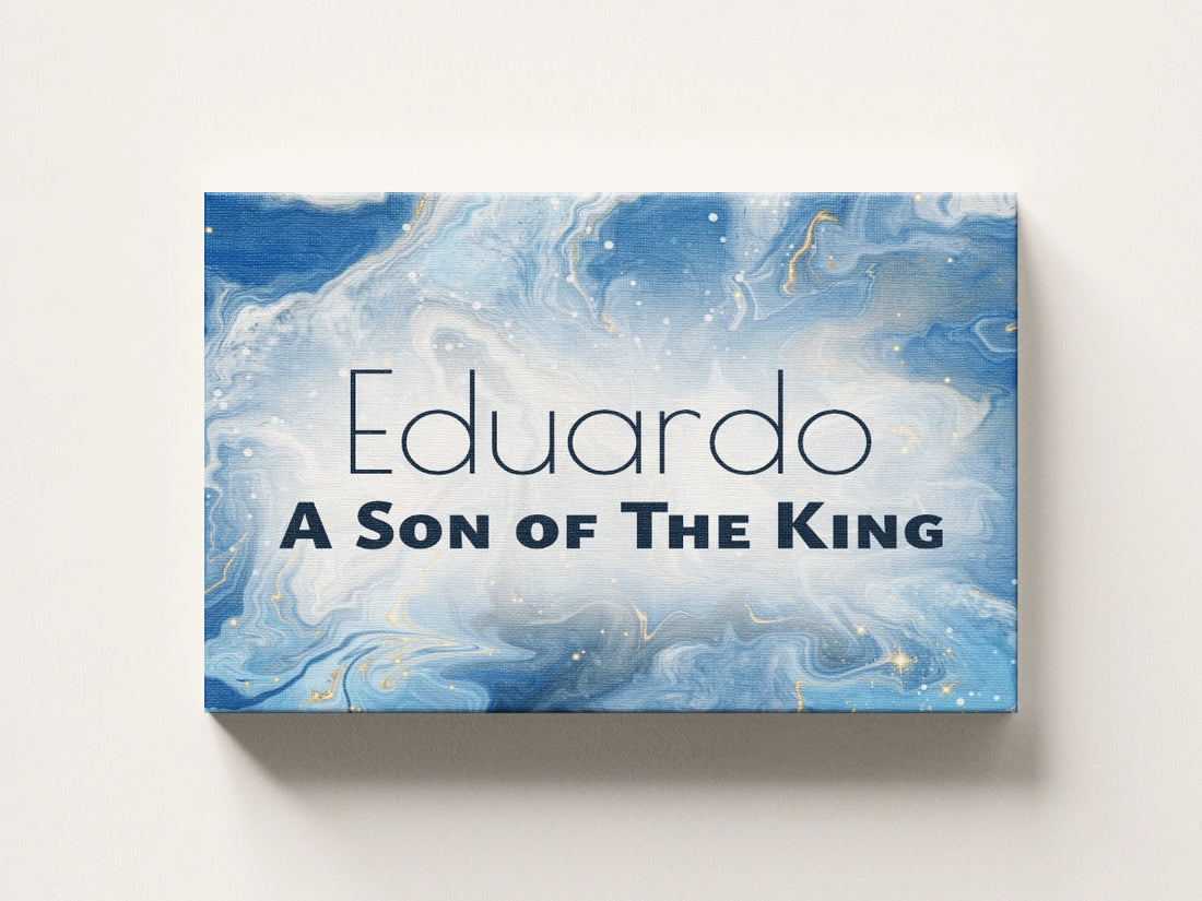 Personalized nursery room wall art printed on a stretched canvas and displayed on a white wall.