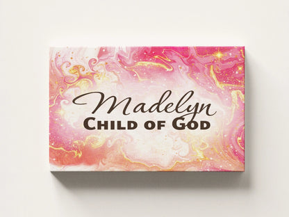 Personalized nursery room wall art printed on a stretched canvas and displayed on a white wall.