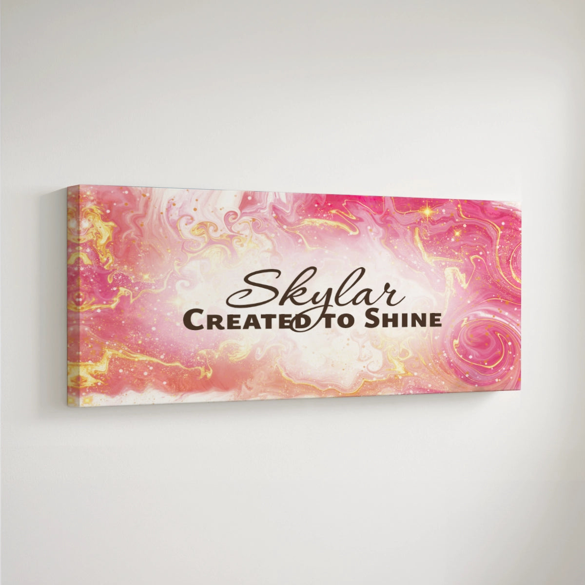Personalized nursery room art printed on a stretched canvas and displayed on a white wall.
