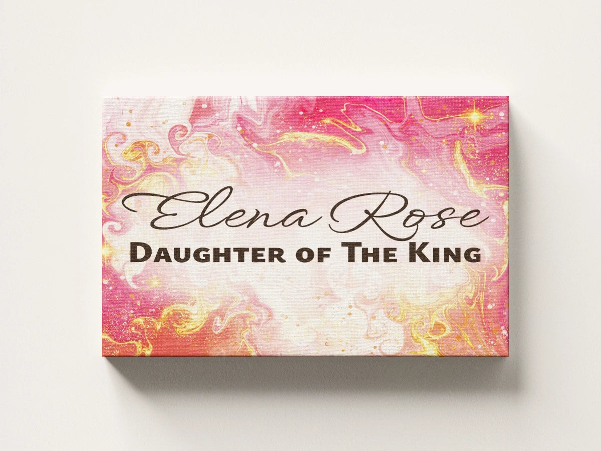 Personalized nursery room wall art printed on a stretched canvas and displayed on a white wall.