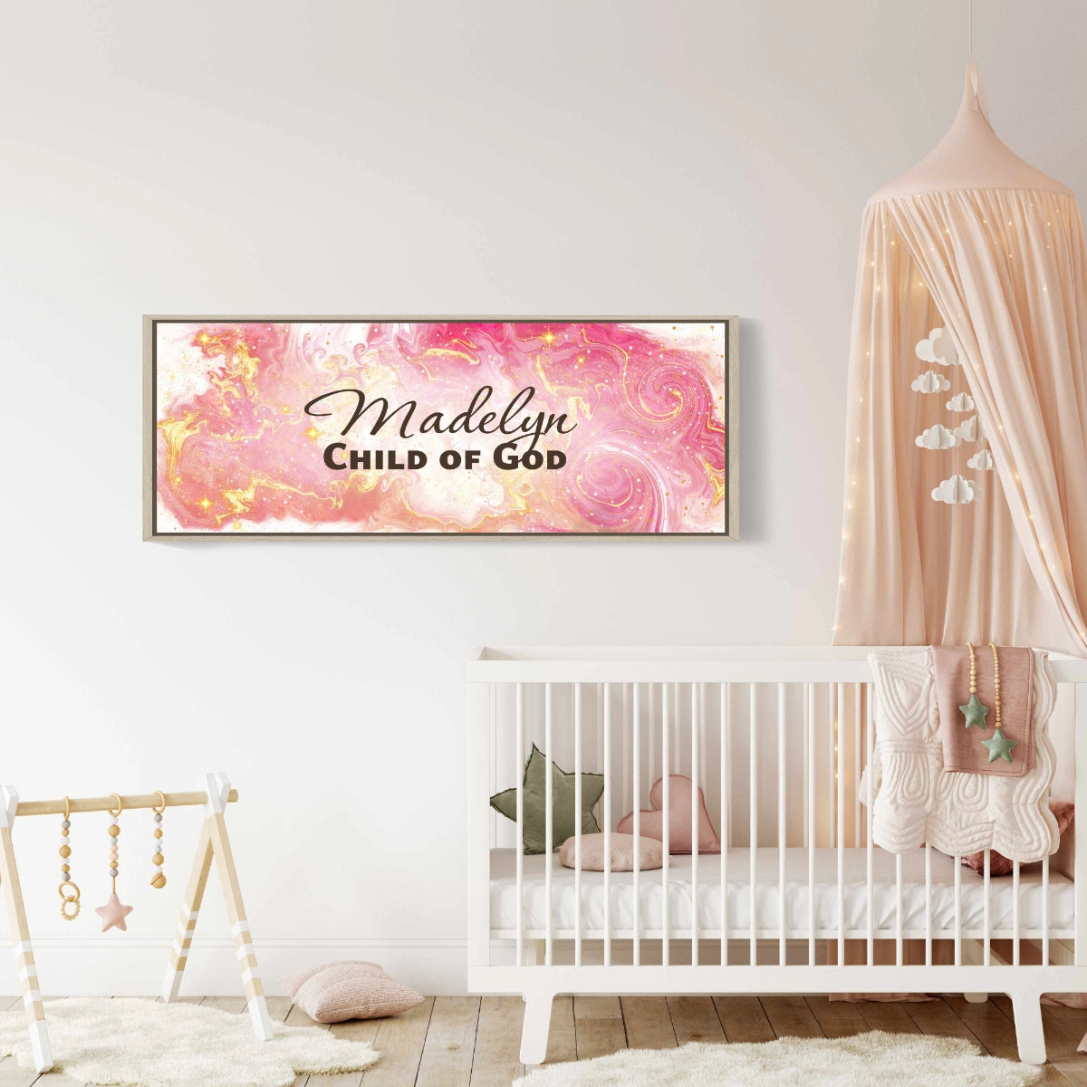 Framed, personalized wall art with ‘Madelyn Child of God&