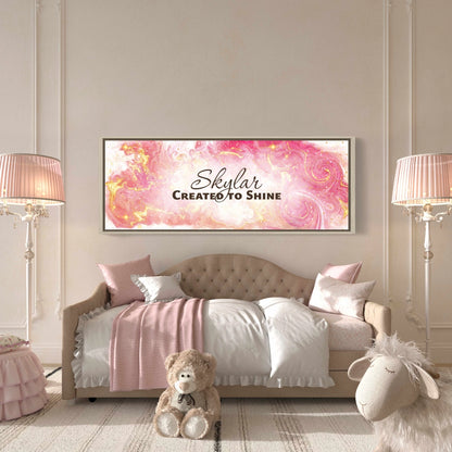 Framed, personalized wall art with ‘Skylar Created to Shine&