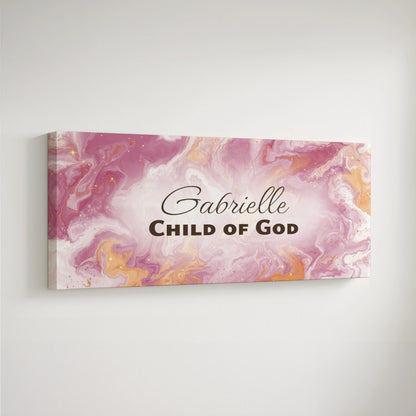 Personalized nursery room art printed on a stretched canvas and displayed on a white wall.