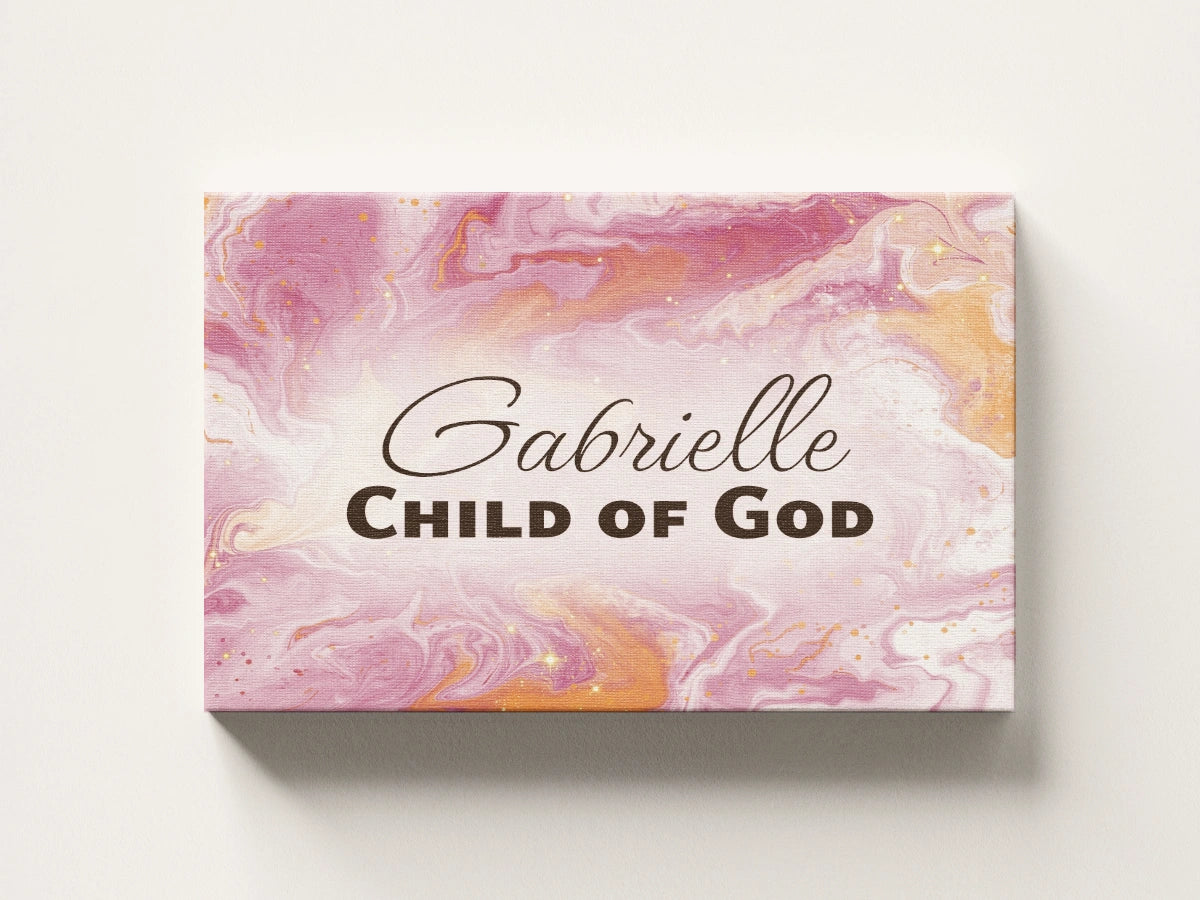 Personalized nursery room wall art printed on a stretched canvas and displayed on a white wall.
