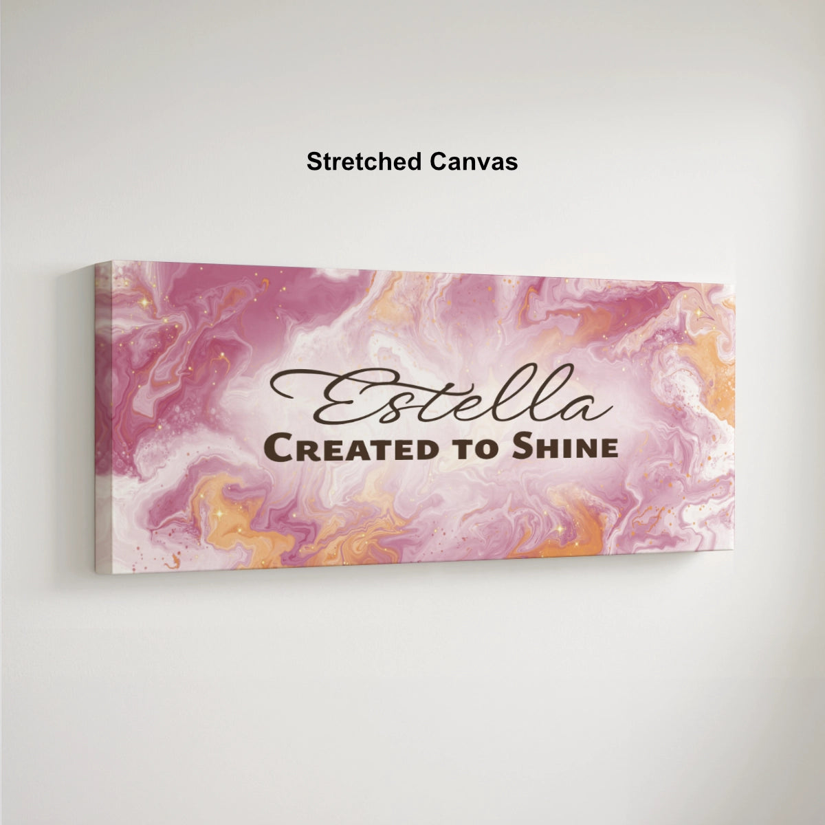 Personalized nursery room art printed on a stretched canvas and displayed on a white wall.