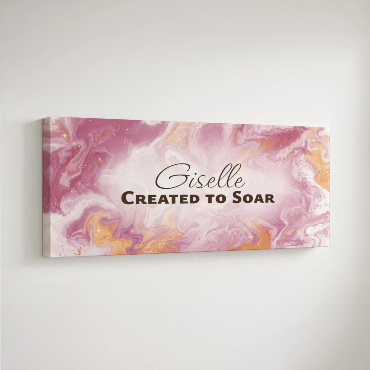 Personalized nursery room art printed on a stretched canvas and displayed on a white wall.