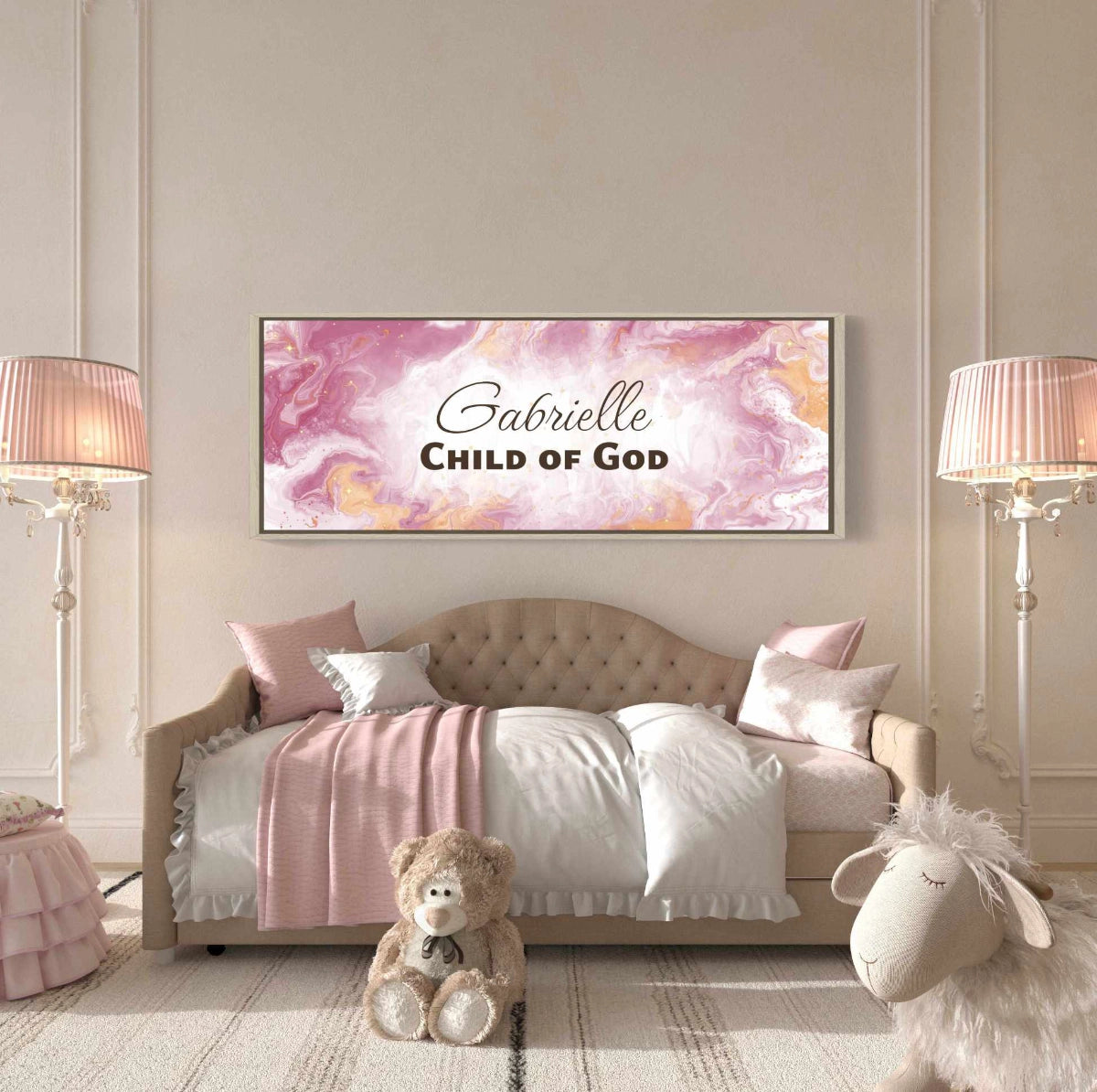 Framed, personalized wall art with ‘Gabrielle Child of God&