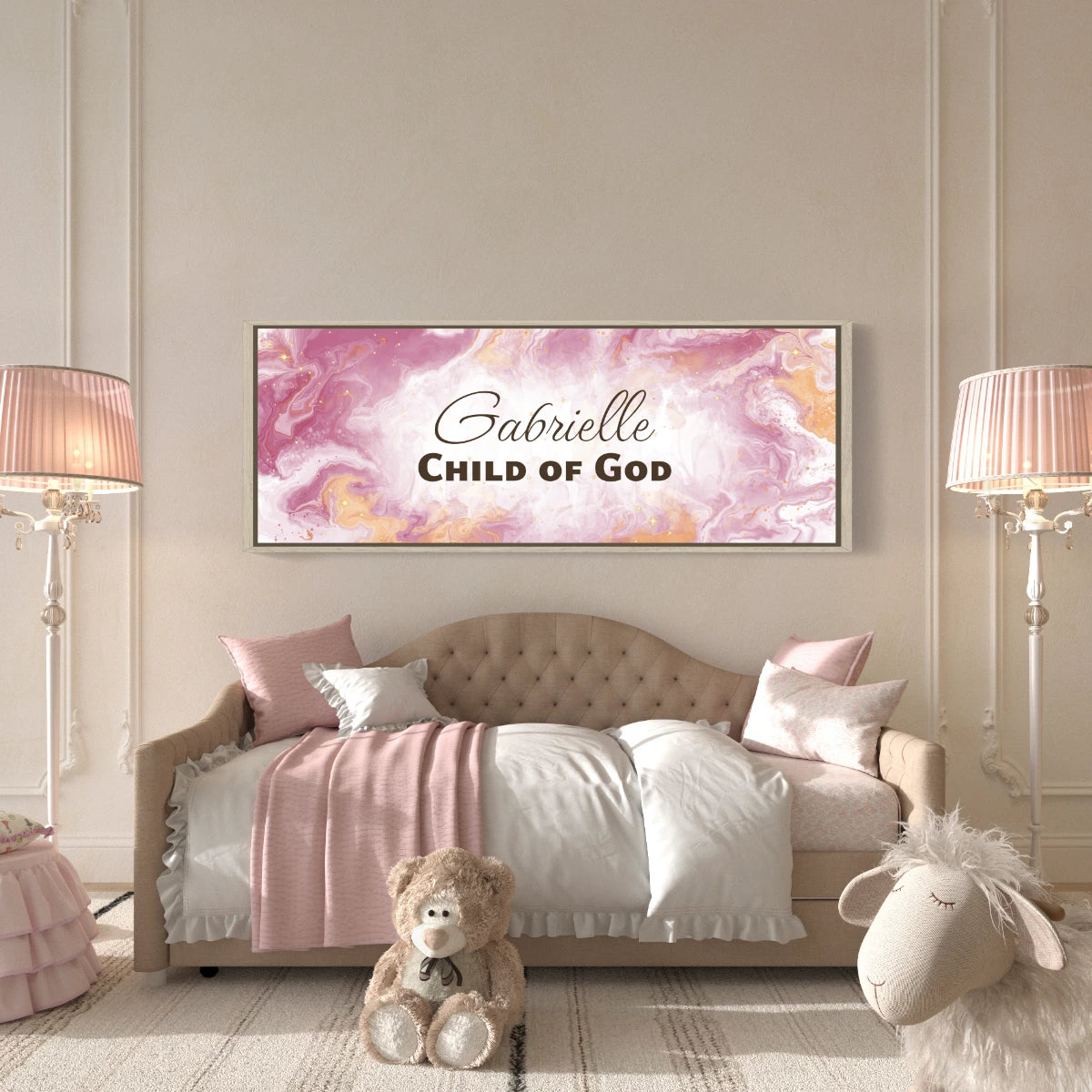 Framed, personalized wall art with ‘Gabrielle Child of God&
