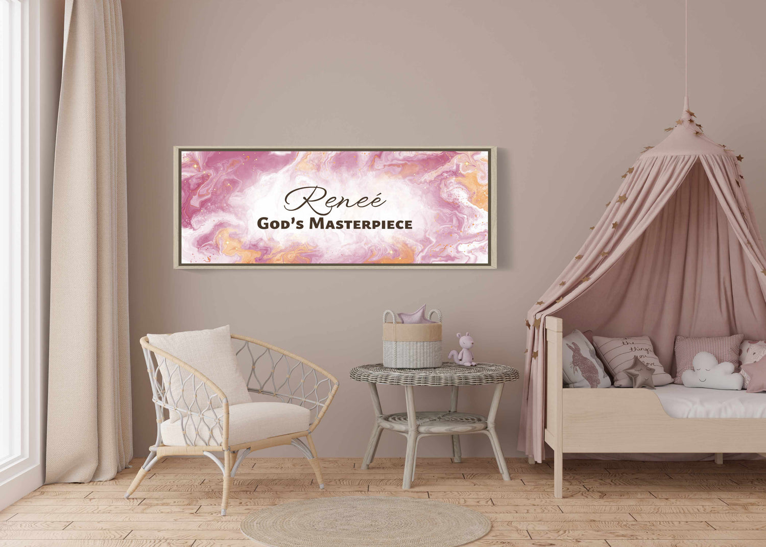 Framed, personalized wall art with ‘Reneé God’s Masterpiece&