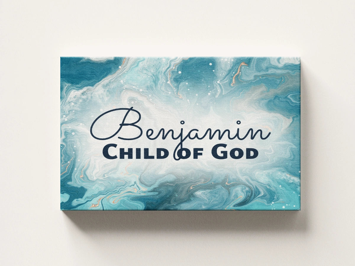 Personalized nursery room wall art printed on a stretched canvas and displayed on a white wall.