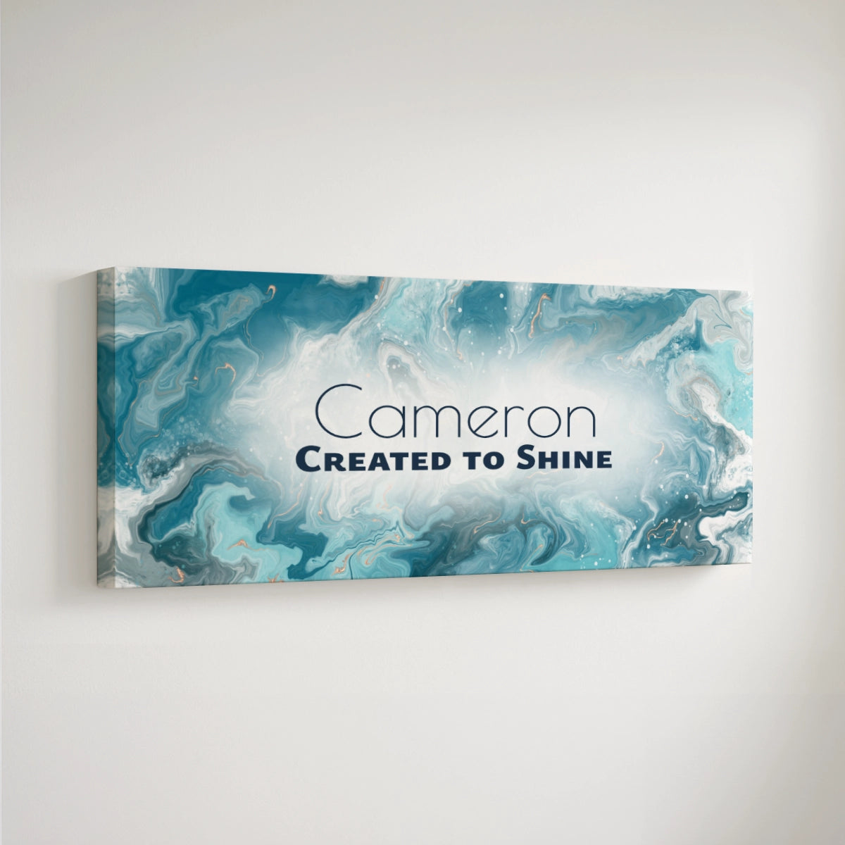 Personalized nursery room art printed on a stretched canvas and displayed on a white wall.