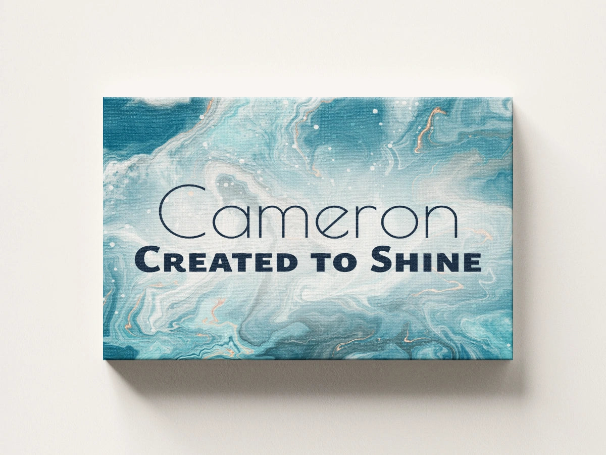 Personalized nursery room wall art printed on a stretched canvas and displayed on a white wall.