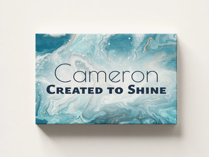 Personalized nursery room wall art printed on a stretched canvas and displayed on a white wall.