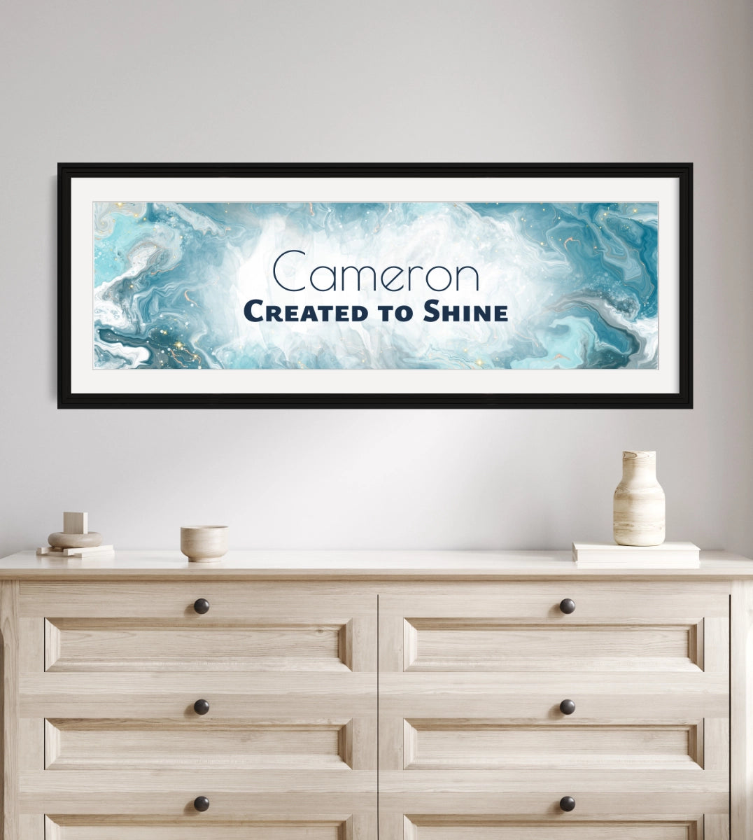 Personalized nursery room wall art with ‘Cameron Created to Shine&
