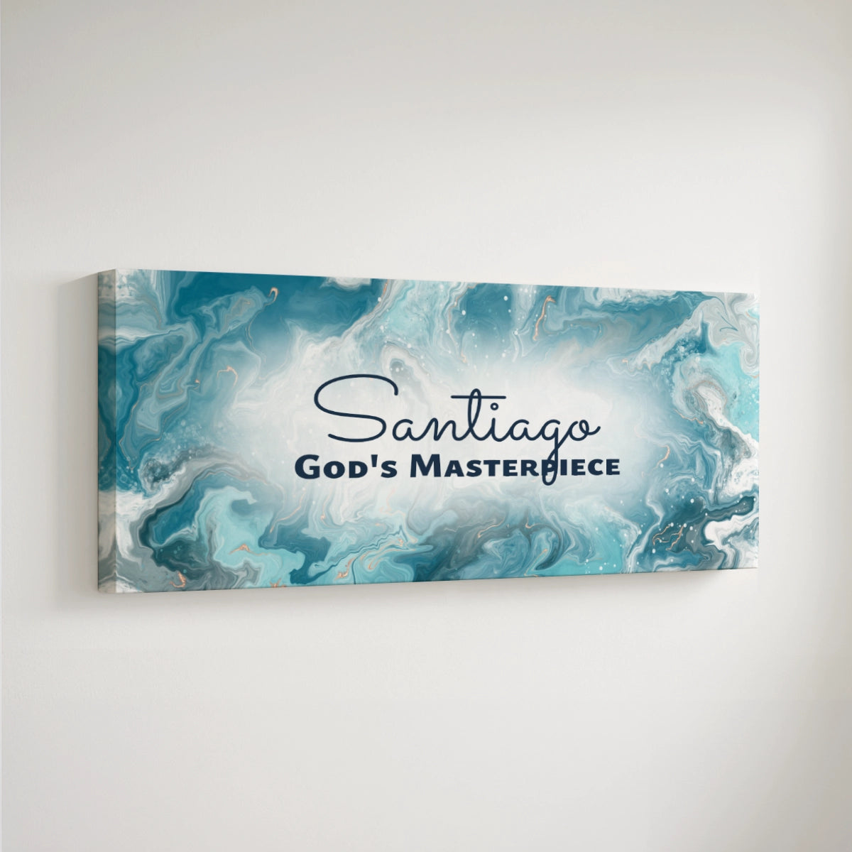 Personalized nursery room art printed on a stretched canvas and displayed on a white wall.
