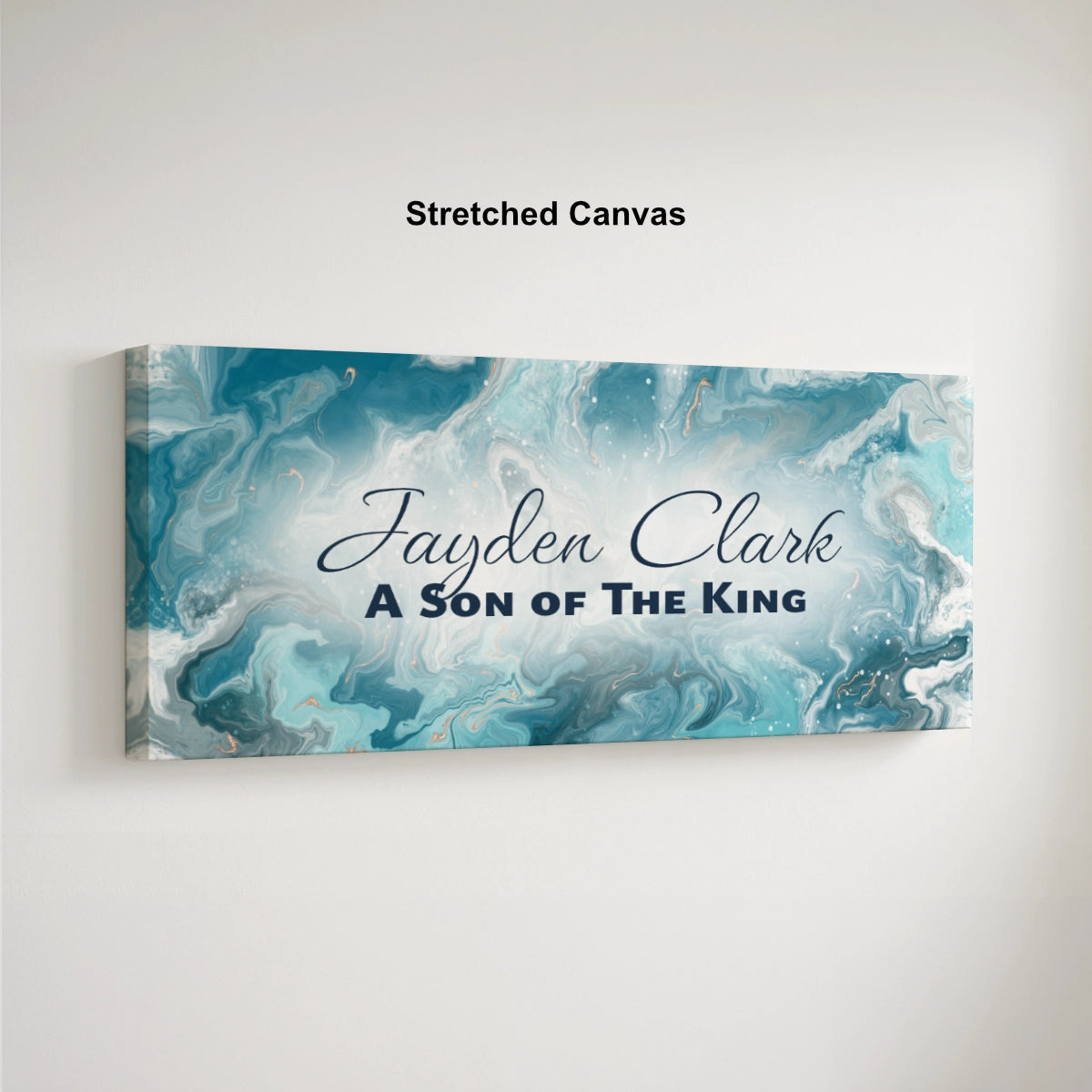 Personalized nursery room art printed on a stretched canvas and displayed on a white wall.
