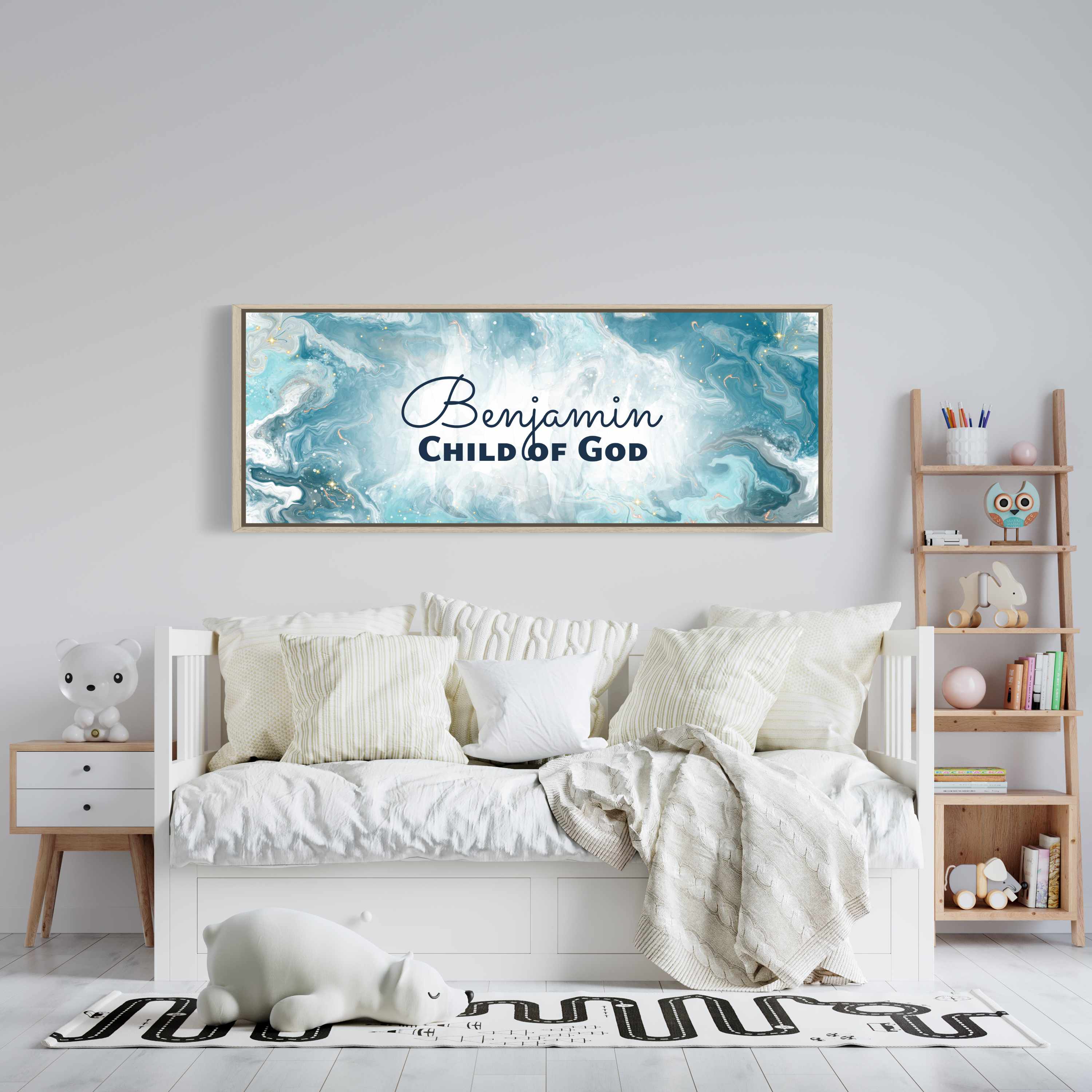 Framed, personalized wall art with ‘Benjamin Child of God&