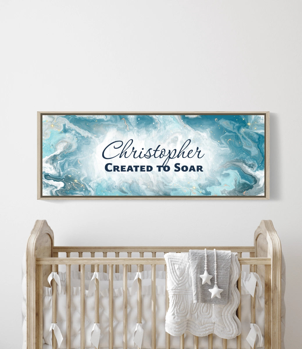 Framed, personalized wall art with ‘Christopher Created Soar&