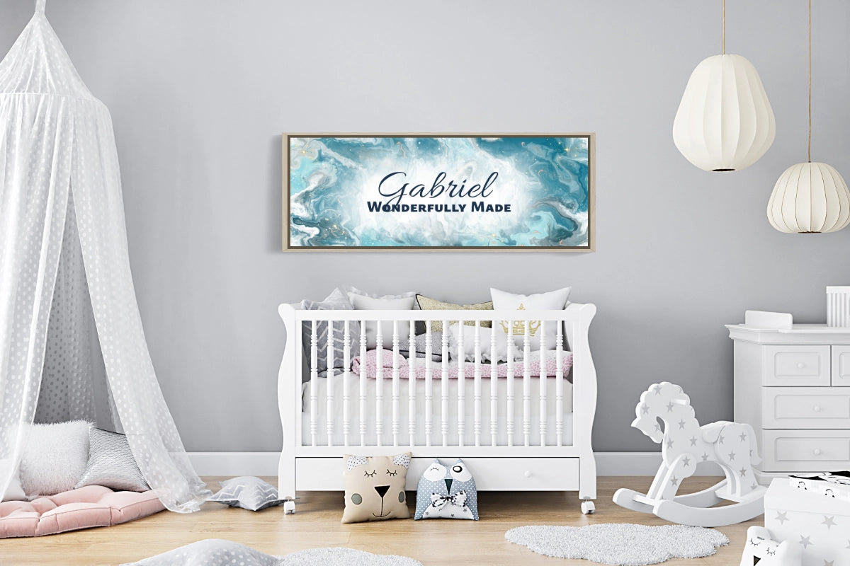 Framed, personalized wall art with ‘Gabriel Wonderfully Made&